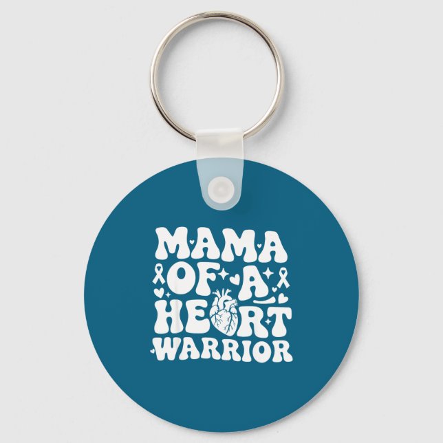Groovy Mama Of A Heart Warrior Chd Awareness Heart Keychain (Front)