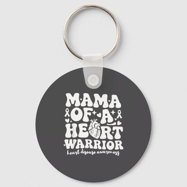 Groovy Mama Of A Heart Warrior Chd Awareness Heart Keychain (Front)