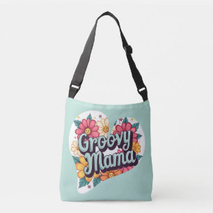 Groovy Mama Retro Floral 70s Aesthetic Design Crossbody Bag