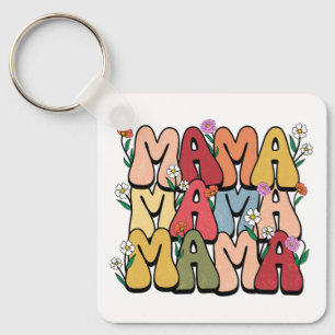 Groovy "Mama" with Wildflowers Keychain