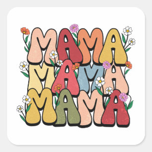 Groovy "Mama" with Wildflowers Square Sticker