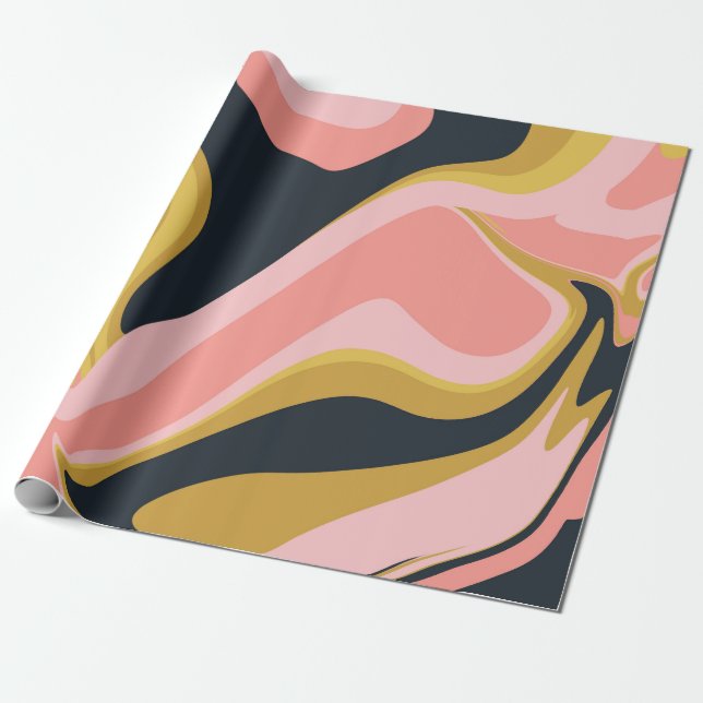 Groovy Marbel Pink Mustard Swirl Retro 60s Wrapping Paper (Unrolled)