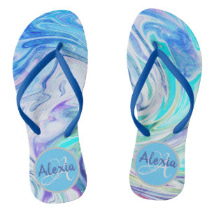 Groovy Marble Swirl Monogram Flip Flops