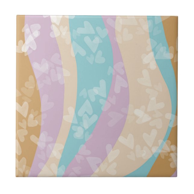 Groovy Marble Swirls Pastel Heart Stamps Tile (Front)