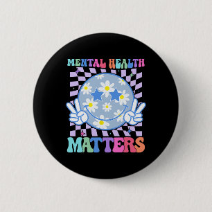 Groovy Mental Health Problems Flower Autism Smile 2 Inch Round Button