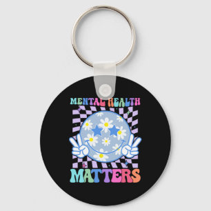 Groovy Mental Health Problems Flower Autism Smile Keychain