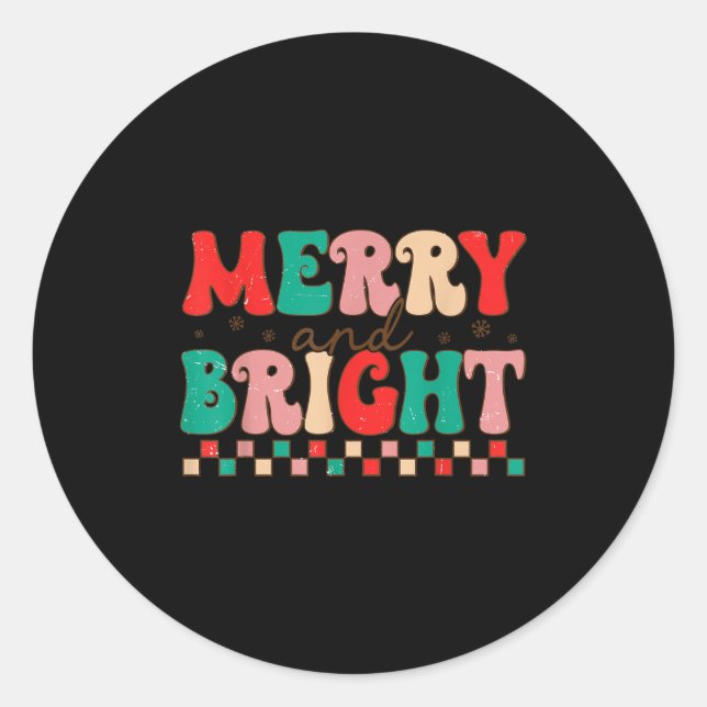 Groovy Merry And Bright Christmas Matching Family  Classic Round Sticker (Front)