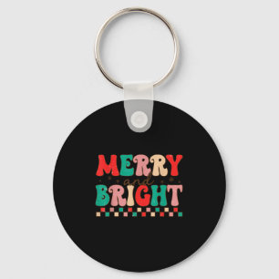 Groovy Merry And Bright Christmas Matching Family  Keychain
