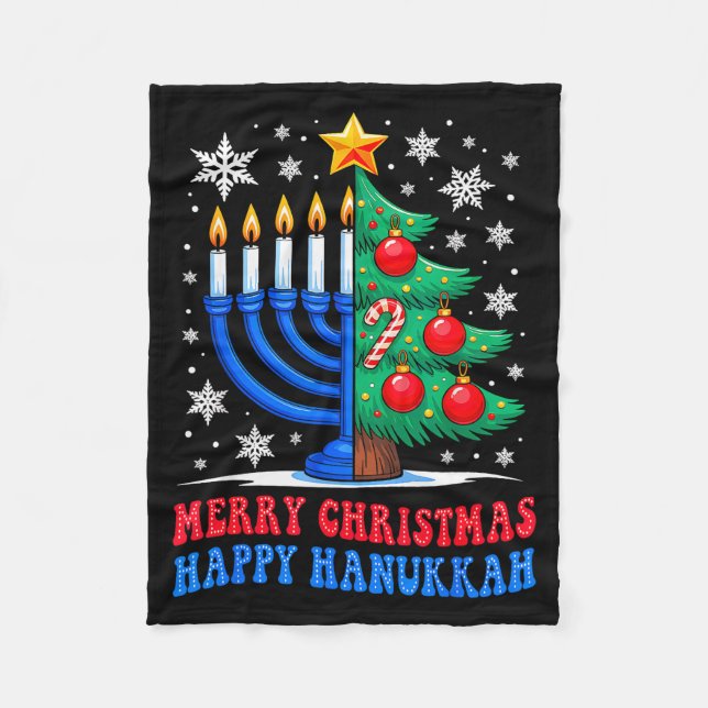 Groovy Merry Chrismukkah Happy Christmas Hanukkah  Fleece Blanket (Front)