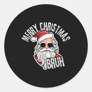 Groovy Merry Christmas Santa Bruh Chequered Retro Classic Round Sticker