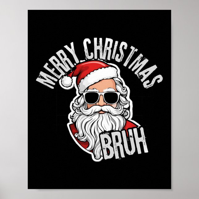 Groovy Merry Christmas Santa Bruh Chequered Retro  Poster (Front)