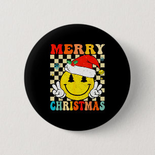 Groovy Merry Christmas Smile Face Santa Hat Xmas T 2 Inch Round Button