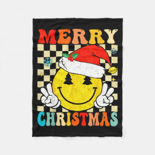 Groovy Merry Christmas Smile Face Santa Hat Xmas T Fleece Blanket