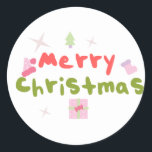 Groovy Merry Christmas Tree Bubble Letters    Classic Round Sticker<br><div class="desc">Merry Christmas Groovy Sticker</div>