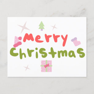 Groovy Merry Christmas Tree Bubble Letters Postcard