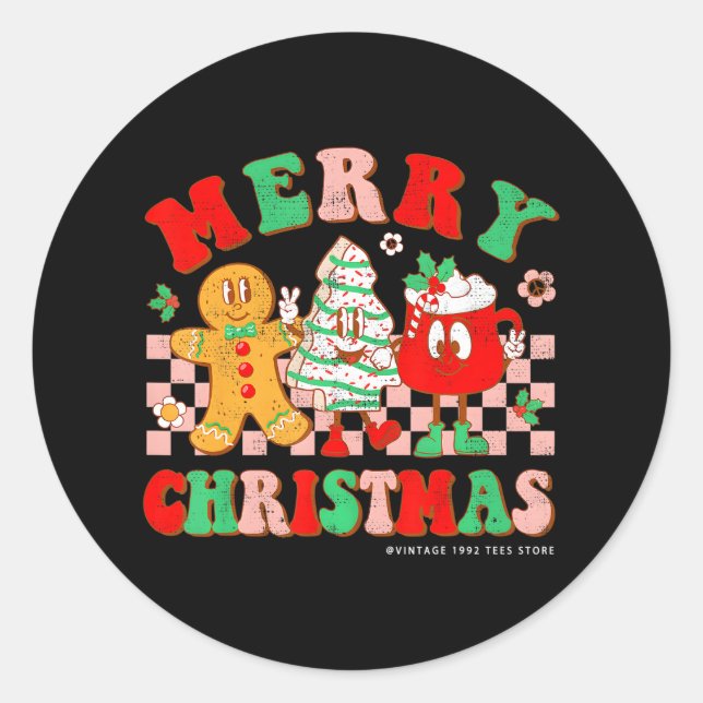 Groovy Merry Christmas Tree Cakes Gingerbread Hot Classic Round Sticker (Front)