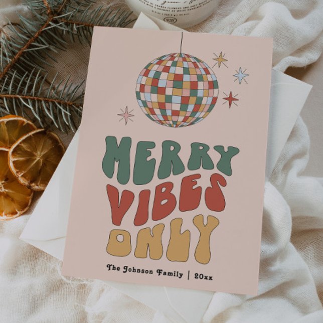 Groovy Merry Vibes Only Retro Christmas Card (Creator Uploaded)