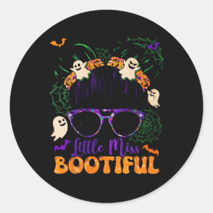Groovy Messy Bun Bootiful Halloween Boo Ghost Girl Classic Round Sticker