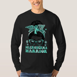 Groovy Messy Bun Leopard Teal Ribbon Scleroderma W T-Shirt