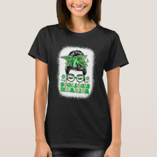 Groovy Messy Bun Women Green Ribbon Scoliosis Warr T-Shirt