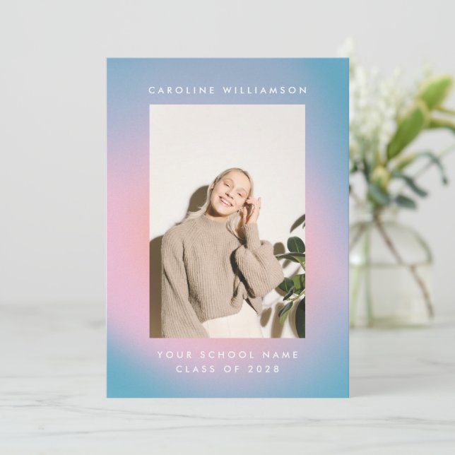 Groovy Mod Pastel Retro Custom Photo Graduation  Announcement (Standing Front)