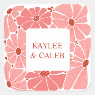 Groovy modern pink daisy square sticker