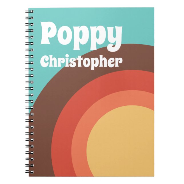 Groovy Modern Retro Colourful Curves Personalized Notebook (Front)
