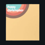 Groovy Modern Retro Colourful Curves Personalized Notepad<br><div class="desc">With a hat-tip to a 70s groove, this design features bold curves and fat, cheerful type. Using a palette of yellow, peachy orange, light red, brown and turquoise, I created bold concentric circles then enlarged so the background offers a slice of the fantastic curves. The cheerful "Spicy Rice" font was...</div>