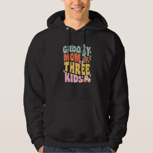 Groovy Mom Of Three Kids Retro Back To School Moth Hoodie