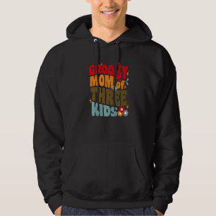 Groovy Mom Of Three Kids Retro Wavy 70s Vintage Mo Hoodie