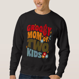 Groovy Mom Of Two Kids Retro Wavy 70s Vintage Moth Sweatshirt