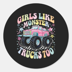 Groovy Monster Truck Birthday Girls Like Monster T Classic Round Sticker