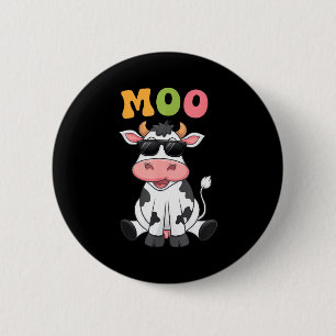Groovy Moo Cow - Funny Farmer Cow Men Women Kids B 2 Inch Round Button