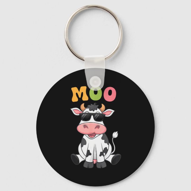 Groovy Moo Cow - Funny Farmer Cow Men Women Kids B Keychain (Front)