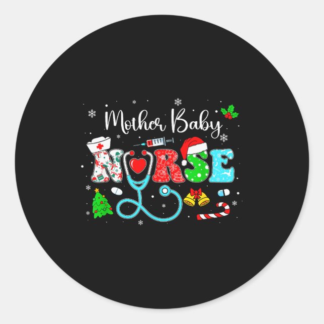 Groovy Mother Baby Nurse Christmas Matching Xmas N Classic Round Sticker (Front)