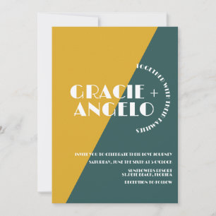 Groovy Mustard Green Two Tones Wedding Invitation