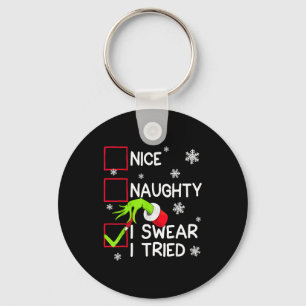 Groovy Naughty I Swear I Tried Christmas Xmas Men  Keychain