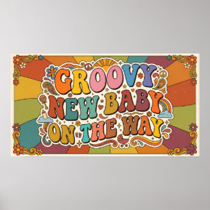 Groovy New Baby on the Way Retro Sunshine  Poster