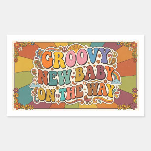 Groovy New Baby on the Way Retro Sunshine Sticker