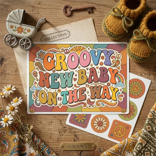 Groovy New Baby on the Way Retro Sunshine Sticker