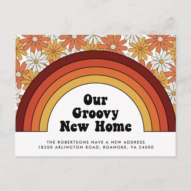 Groovy New Home Rainbow Retro New Address Announcement Postcard (Front)