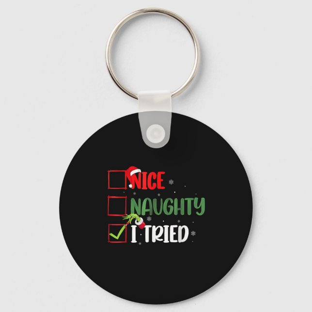 Groovy Nice Naughty I Tried Christmas 2024 Santa C Keychain (Front)