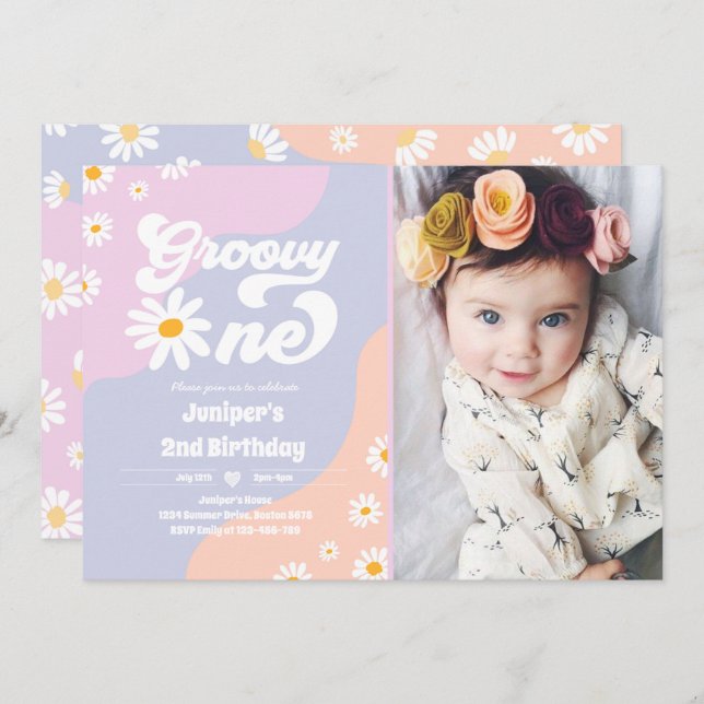 Groovy One 1st Birthday Party Boho Floral Daisy Invitation (Front/Back)