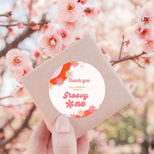 Groovy One 1st Birthday Party Boho Retro Daisy Classic Round Sticker