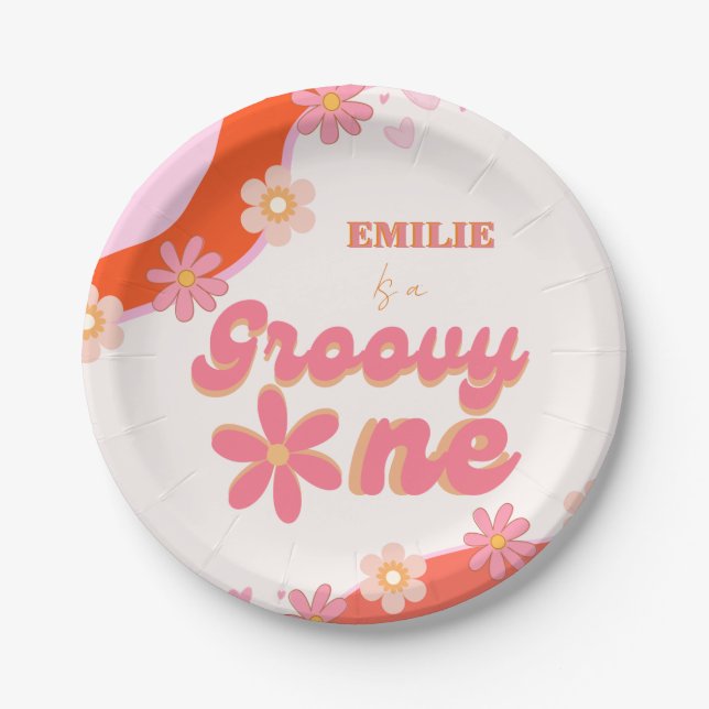 Groovy One 1st Birthday Party Boho Retro Daisy Paper Plate (Front)