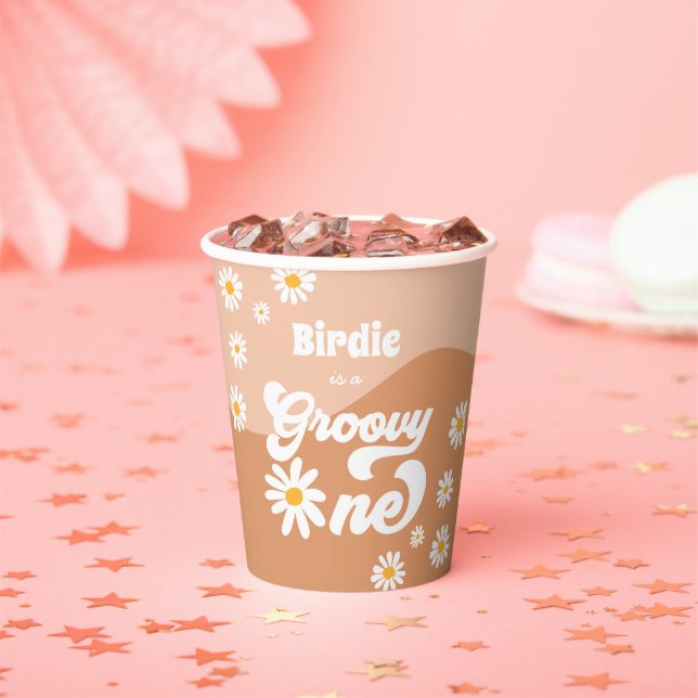 Groovy One 1st Birthday Party Retro Daisy Decor Paper Cups (Insitu)
