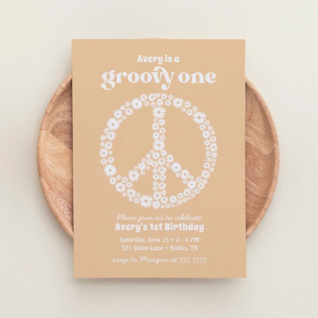 Groovy One 70s Yellow Daisy 1st Birthday Party Invitation (Creator Uploaded)