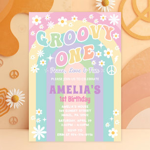 Groovy one birthday invitation