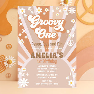 Groovy one birthday invitation