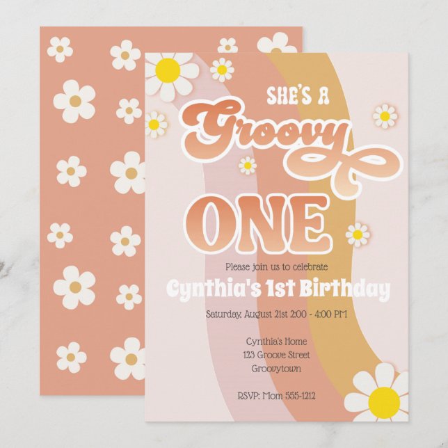Groovy One Birthday Invitation (Front/Back)